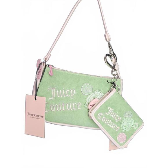 Juicy Couture Handbags - Juicy Couture Retro Green & Pink Wristlet Bag & Card Case Set Y2K Style Cute NWT